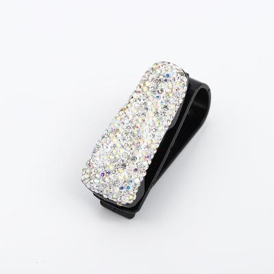 China Plastic With Beautiful AAA Rhinestone Bling Diamond Car Glasses Holder Car Vision Sunglasses Clip Holder On Car for sale