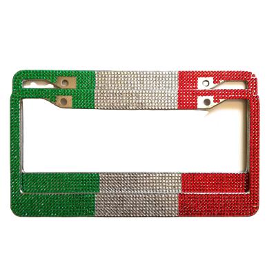 China Carriage decoration rainbow fashion USA rhinestone car license plate colorful bling bling crystal frame for sale