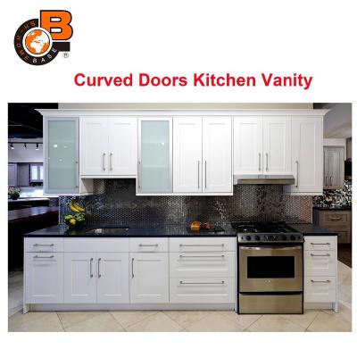 China Environmental Friendly Kitchen Vanity Cabinet with Curved Doors for sale