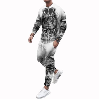 China Simple Men's Breathable Classic Suit Male Casual Daily Sports Suit Lion Printed Long Sleeved Workout for sale