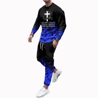 China Newest Men's Breathable Casual Fashion Colorful Gradient Color Printing Sports Long Sleeved With Pants Suit for sale