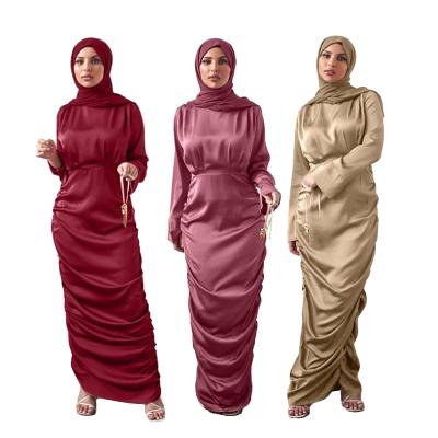 China Modest Muslimah Styling New Fashion Modest Elegant Satin Muslim Maxi Dress Islamic Clothing for sale