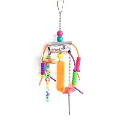 China Viable Novel Products Wind Chime Bird Toy With Bird Calcium Tablets Metal Parrot Toy With Bird Treats for sale