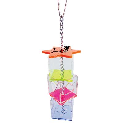 China Viable Small Size Group 3-Cube Acrylic Bird Hanging Toy, Parrot Intellectual Training Toy, Bird Foraging Toy for sale