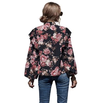 China Customer Favorite Spring Autumn Floral Flowered Puff Long Sleeve Women Process T-Shirt Breathable for sale