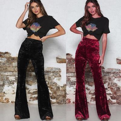 China 2021 Spring Summer Ladies Bell Bottom High Bottom Pants Women's Velvet Flare Pants Women's Long Wide Leg Anti-pilling Elegant Casual Loose Elegant Waist for sale