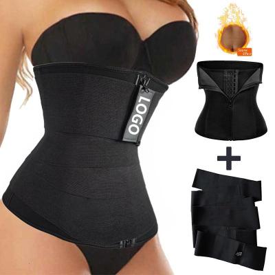 China Hot Products Breathable 2 in 1 Women Belly Wrap Zipper Belt Waist Trainer Gym Special Shaper Double Girdle Slimming for sale