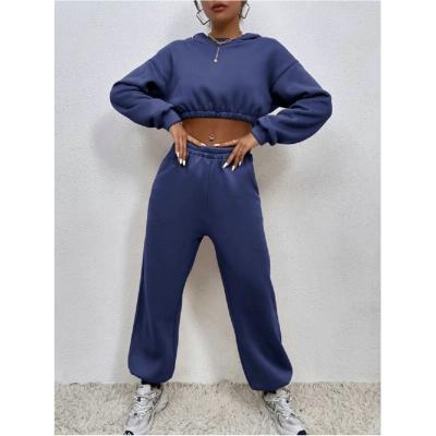 China 2021 Solid Color Breathable Wholesale Hot Sale Low Waist Hood Two Piece Sweater Suit for sale