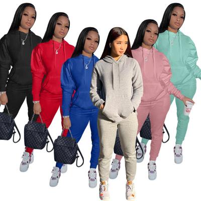 China 2021 Breathable Wholesale Sheer Color Pocket Jogging Casual Hooded Sweater Suit for sale