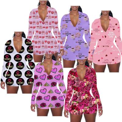 China Wholesale QUICK DRY Pajamas Women Sleepwear Ladies Long Sleeve Romper Onesis Designer Pajamas Short Onesie Printed One Piece Pajamas Home for sale