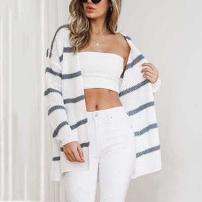 China 2021 Autumn Winter New Fashion Striped Anti-wrinkle color women's long cardigans knit sweater for sale