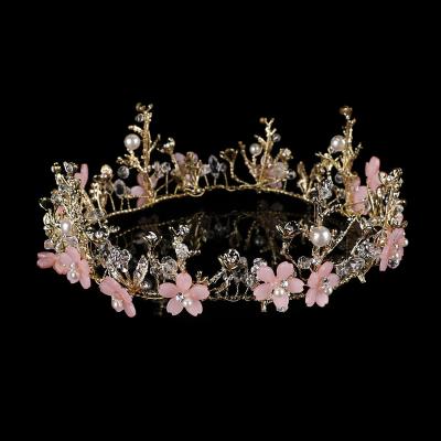 China Pretty Madame Bohua Jewelry SG0537 Fashional Vintage Alloy Wedding Baroque Rhinestone Tiara Princess Pink Round Elegant Pink Round Crystal Crown for sale