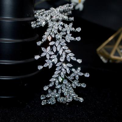 China New aaaCrystal Leaves High Level Fashionable Elegant Popular Wedding Tiara Zircon Zircon Princess Crown Wedding Tiara and Bridal Crowns for sale