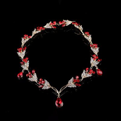 China EES141 Handmade Bridal Headpiece Red Metal Leaves Rhinestone Headband Headpiece Crown Tiaras With Forehead Hair Bridal Wedding Accessories for sale