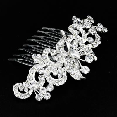 China New Design Crystal Rhinestone Alloy Silver Hair Comb Fine Bridal Hair Comb Pageant Crystal Jewelry for sale