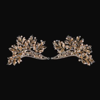 China 2019 New Popular Fancy Wedding Bridal Crystal Gold Leaf Pearl Hair Clip For Hair for sale