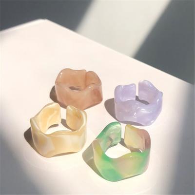 China Environmental Friendly Resin Chunky Candy Color Poly Acrylic Geometric Rings Texture Cute Marble Acid Acetate Acrylic Resin Colorful Ring For Woman for sale