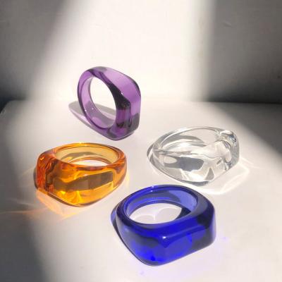 China Environmental Friendly Resin Chunky Candy Color Poly Acrylic Geometric Rings Colorful Cute Acid Acetate Acrylic Resin Ring For Woman for sale