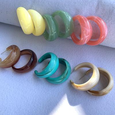 China Candy Color C-shape Acrylic Resin Acrylic Resin Circle Earrings 925 Silver Material Exaggerated Needle for sale