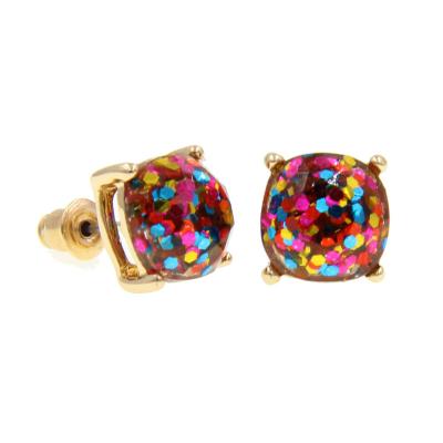 China Environmental Friendly Materials Rainbow Sequin Glitter Resin Acrylic Druzy Square Stud Earrings for sale