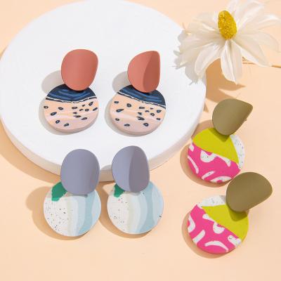 China Fashionable and Environmental Friendly Colorful Geometric Round Candy Clay Polymer Clay Earrings Cute Handmade Jewelry Party Gift for sale