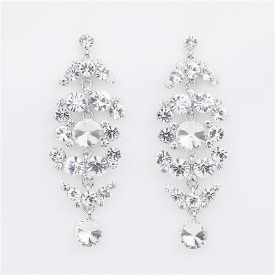 China TRENDY silver noble jewelry alloy rhinestone luster statement stainless steel bridal earrings for women for sale