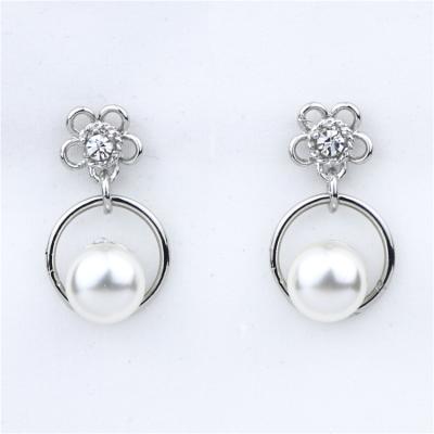 China Custom Sterling Silver Diamond Earrings Circle Rhinestone Flower Drop Style Pearl Earrings Bridal Geometric Classic Korean TRENDY Vintage for sale