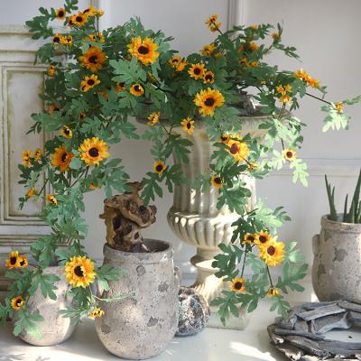 China Elegant Simulation 90cm Tall Artificial Sunflower Wall Hanging For Wall Home Decoration Hotel Artificial Plants for sale