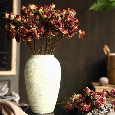 China Beautiful Hot Sale Colorful Artificial Flower Small Rose with Six Heads and Burned Edge for Home Interior Decor and Wedding Stage Decoration for sale