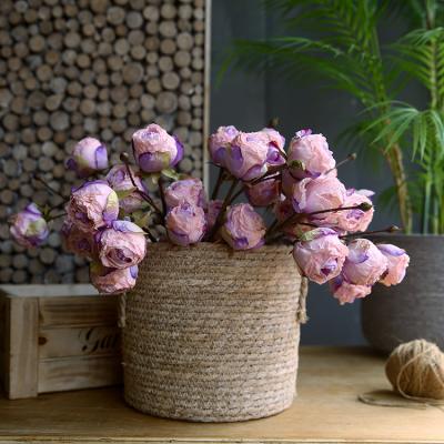 China Beautiful colorful high end handcraft artificial three headed rose with burnt edge are often used for home interiors and wedding decorations for sale