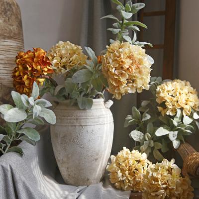 China Artificial romantic silk flowers hydrangea with burnt edges high quality artificial silk flowers hydrangea for wedding party decoration for sale