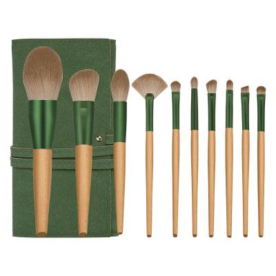 China Angular blush green 10pcs brochas de maquillaje wholesale wooden HZM professional private label makeup brushes custom logo for sale