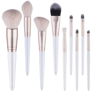 China Angular Blush HZM 9Pcs Makeup Set Brush Custom Professional Synthetic Cosmetic Brushes White Private Label for sale