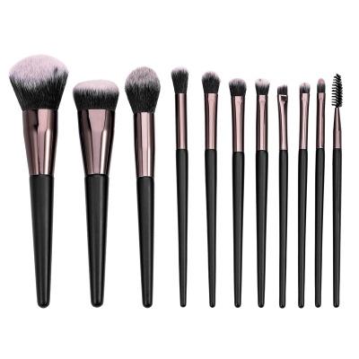 China Angular Blush HZM Professional Private Label Makeup Brush 11PCS Custom Logo Luxury Black Eye Makeup Brush Kit for sale