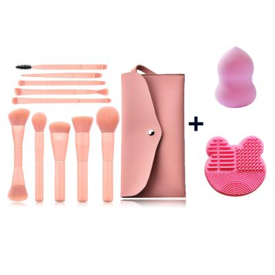 China Angular Blush HZM 10 Pieces Pink Make Up Brushes Backgammon Sets Dongguan pinkstore Free Samples Cosmetics Make Up Brush Set for sale