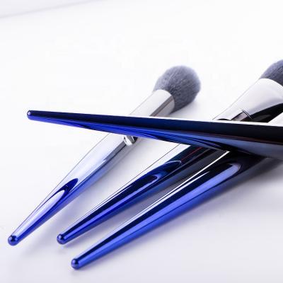 China Makes Apply Makeup 10pcs Blue Black Plastic Handle Synthetic Hair Make Up Tools Gradient Makeup Brush Sets With PU Bag for sale