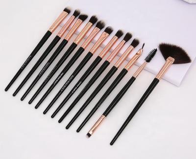 China Angular blush 2021 Wholesale HZM 12PCS gold fan eye shadow fan professional cheap private label pink eyeliner natural vegan hair makeup brushes for sale