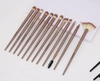 China Angular blush 2021 Wholesale HZM 12PCS gold fan eyeshadow eyeliner makeup professional cheap private label brushes pink vegan natural hair for sale