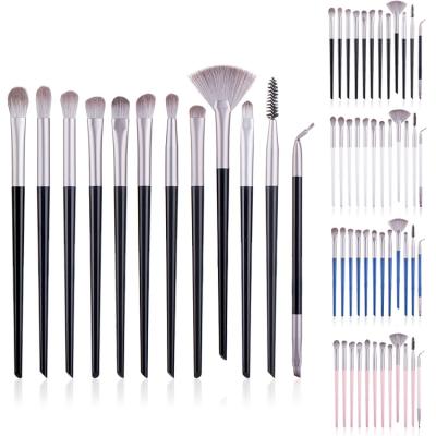 China Angular Blush HZM 12 Pieces Custom Blue Eye Shadow Eyeshadow Eyeliner Blending Brushes Black Silver Pink Lip Fan Eyebrow Makeup Brush Set for sale