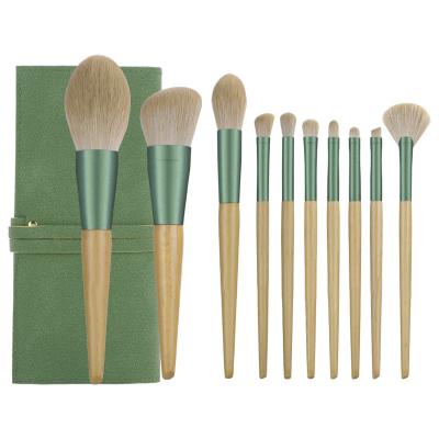 China Angular Blush HZM Factory Wholesale Private Label High Quality Wooden Handle Green Makeup Brush Set Cosmetic Tool for sale