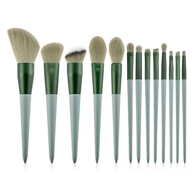 China Angular Blush Hot Sale HZM New Design Beauty Foundation Face Tools Green Handle Plastic Hot Professional Makeup Brush Fashionable Makeup Brush for sale