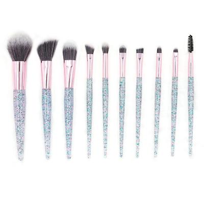 China Angular Blush HZM 2021 Wholesale 10 Pcs Makeup Brush Set Eyeshadow Eyeliner Eyebrow Blending Brushes for sale