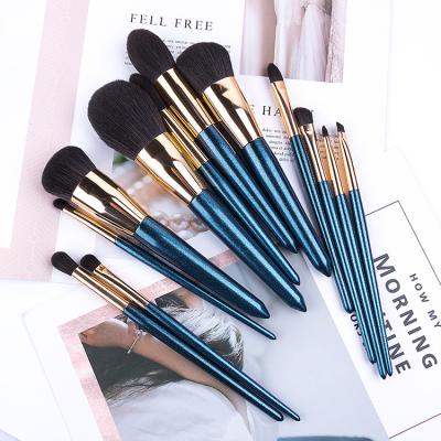 China Makes apply makeup HZM 12pcs/set makeup brush blue eyeshadow eyebrow brush lip liner brush own brand dropshipping for sale