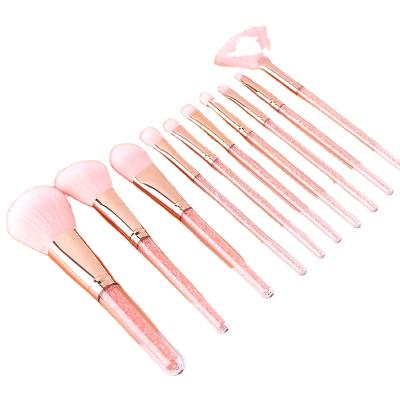 China Angular Blush HZM Factory Wholesale 10pcs Glitter Pink Makeup Set Professional Private Label Makeup Brush Set for sale