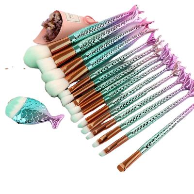 China Angular Blush HZM 16PCS 2021 Hot Selling Custom Customized Wholesale Customized Brand Rose Gold Mermaid Makeup Brush Logo Fan Logo Powder Eye Brushes for sale