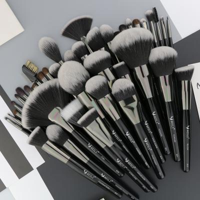 China Angular Blush Luxury Black Wholesale HZM 40pcs Makeup Brush Set Private Label Wood Base Handle Cosmetic Makeup Brushes for sale