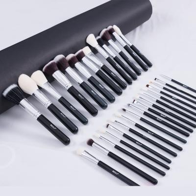 China Beauty care makeup tools HZM black 30pcs logo brochas maquillaje private makeup brush wholesale goat hair wooden handle for sale