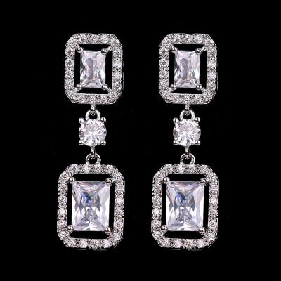 China FASHIONABLE Hot Selling Exquisite White Gold Plated Zircon Square Stud Earrings Women Jewelry for sale