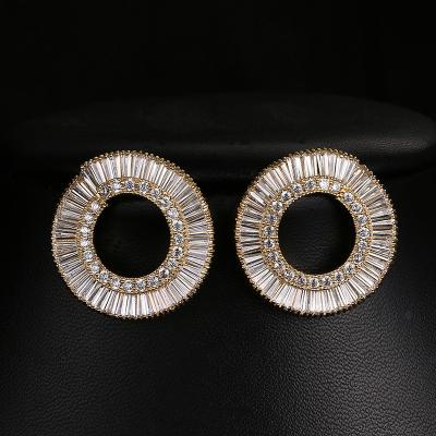 China Bling Zircon Stone Diamond Stud Earrings Oval Geometric Zircon Stone Circle Earrings Fashion Jewelry Factory Fashion Cute Cute Earrings for sale