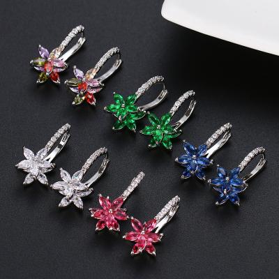 China Office/Multi Cubic Red Pink Green Cubic Zircon Wedding Stud Earrings Jewelry Wedding Accessories Marquise Cut Flower Party Career Fashion for sale